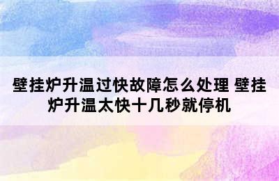 壁挂炉升温过快故障怎么处理 壁挂炉升温太快十几秒就停机